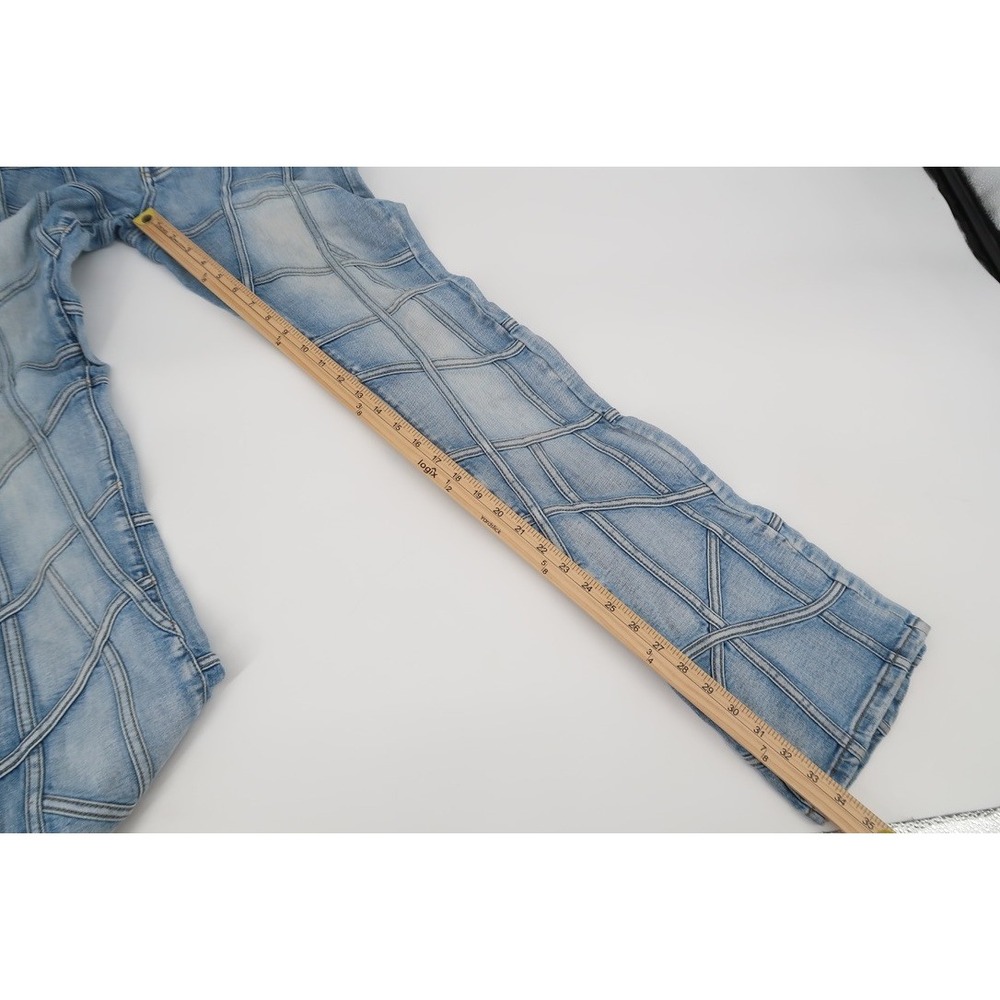 Valabasas Patchwork Jeans Men 32 Blue Button Fly Streetwear Denim Stacked Flared - Picture 12 of 14